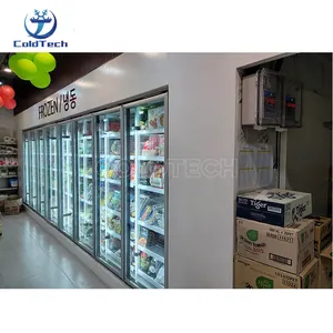 Refrigerador comercial con puerta de vidrio, refrigerador de sala fría con pantalla