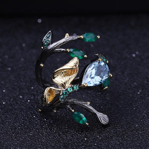 ในสต็อก วินเทจซีรีส์ 925 แหวนพลอยคริสตัลสีฟ้าฝังเงิน ดีไซน์หรูหรา ขายตรงจากโรงงาน - Product Image 1