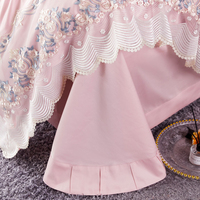Parure de lit 4 pièces en satin de soie rose de haute qualité avec broderie en dentelle douce, housse de couette et draps pour lits Queen et King