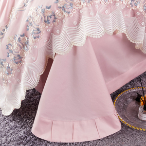 Bộ ga trải giường chất liệu cotton satin cao cấp màu hồng, mềm mại, thêu ren, gồm 4 món, dành cho giường Queen/King - Product Image 3