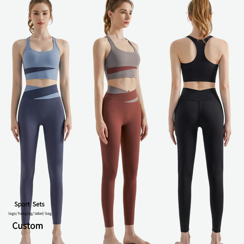 Women's Clothes Fitness Yoga Sports Sets Shockproof Push up Bra Crossed High Waist Leggings Sets Women Quick Dry Workout Set