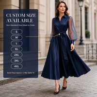 Robe chemise formelle sur mesure en satin, coupe trapèze, longueur genou, pour tenue de travail d'entreprise, fête, anniversaire - Marque LANZI