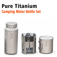 Set Peralatan Masak Camping Titanium Keith, Kompor Kayu Portabel, Panci, Botol Air untuk Hiking Outdoor