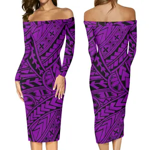 Girls Clothing purple Polynesian tribal design Printed Summer Women Dresses Body-con Plus Size 6XL off shoulder Dresses