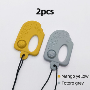 Mordedor de silicona para bebé con forma de helado, de calidad alimentaria, para mayores de 3 meses, juguete de dentición unisex con cuerda, color amarillo mango, gris Totoro - Product Image 1