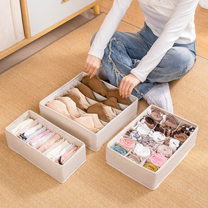 Houseware Washable Cotton Linen Foldable Closet Organizer Underwear Drawer Dividers <strong>Storage</strong> <strong>Boxes</strong> for Socks Bra <strong>Tie</strong> - Product Image 1