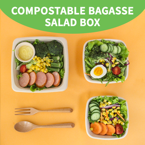 Bols à soupe en papier jetables biodégradables de qualité alimentaire 32 oz Bol carré en bagasse avec couvercle - Product Image 6