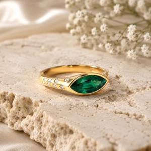 Unique Green <b>Emerald</b> Marquise Gemstone <b>Ring</b> for Women Minimalist Jewelry Design Featuring Natural Stone Handmade Sterling <b>Silver</b> - Product Image 4