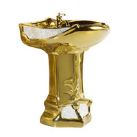 Ensemble WC de luxe vintage en céramique, cuvette à chasse d'eau en deux pièces, lavabo de salle de bain coloré, siège de toilette doré, ensemble WC doré