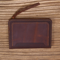 Dompet Kartu Kulit dengan Ritsleting untuk Pria Wanita Dompet Vintage Minimalis Kulit Asli Tempat Kartu Kredit Bisnis Pria