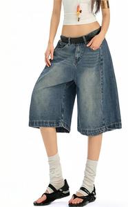 Short en jean ample délavé style hip-hop pour <span class=keywords><strong>femme</strong></span>, respirant, classique, polyvalent, coupe large sept pouces - Product Image 3