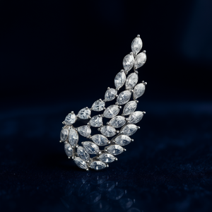 Orecchini a polsino con piuma e diamante taglio marquise bianco champagne per donna, gioielli di lusso da matrimonio con montatura a griffe E1507 - Product Image 2