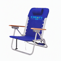 Lot de 2 chaises de plage pliantes à suspension à lacets, 4 positions, avec coussin et porte-gobelet, structure métallique, bleu marine, mobilier d'extérieur
