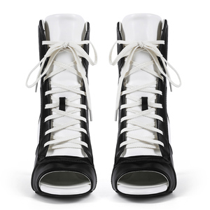 Nouvelles Couleurs Styles Sportifs Bottines à Talons Aiguilles Fins pour Femmes Chaussures à Lacets Coupe Large Patchwork Bout Ouvert - Product Image 2