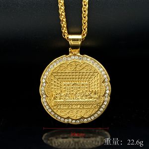 Collana con Ciondolo Hip Hop Gesù Iced Out CZ Ultima Cena Vintage Cattolica Impermeabile Antiossidante in Acciaio Inossidabile per Uomo - Product Image 6