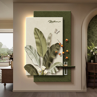 Peinture LED à double couche en grès de style médiéval pour mur de fond de salon et couloir, avec plantes vertes, décoration artistique