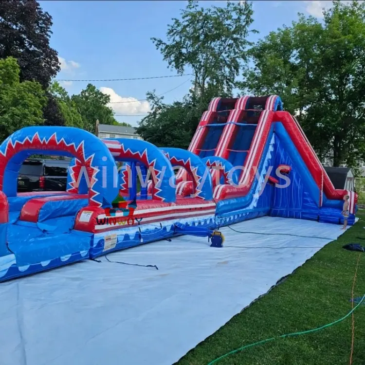 Corrediça inflável comercial para crianças e adultos, corrediça longa de água para parque aquático, corrediça inflável para parque de diversões