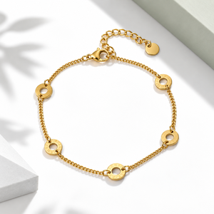 Pulsera de Cadena Fina con Números Romanos en Tono Dorado, Acero Inoxidable, Chapado al Vacío en Oro de 14K, Cierre de Langosta - Product Image 1