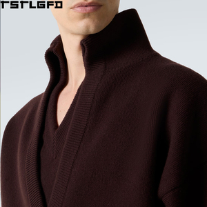 Cut And Sew Ribbed Knit Wool Sweater Men Heavyweight Mock Neck Jumper Men'S <b>Hoodies</b> & Sweatshirts Clothing Manufacturers Bulk - Product Image 6