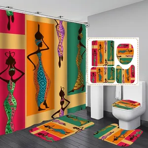 Rideau de douche en tissu anti-moisissure, ensemble de rideau de douche africain et tapis de bain