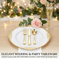 Lots de vaisselle jetable en gros pour fêtes, assiettes rigides en plastique à bord doré rétro, plateaux de service alimentaire en vrac pour mariages et traiteurs