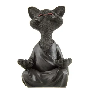 Toptan buda sanat heykel-Kediler sevgilisi hediye kapalı açık sanat heykelleri kaprisli Zen Yoga buda heykeli siyah meditasyon kedi figürleri