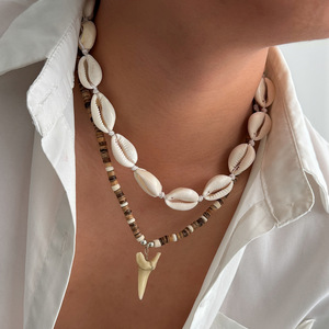 Nouveau Collier Tendance Tressé à la Main avec Coquillages Puka, Perles en <span class=keywords><strong>Bois</strong></span> de Coco et Breloque Fausses Dents de Requin pour Hommes - Product Image 5