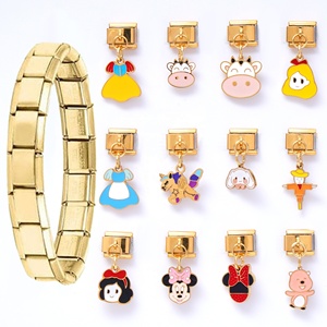 Wholesale Stainless Steel Italian Charms 18k Gold Plated Color Cartoon Girl Dress Italian Charm Pendant <b>Bracelet</b> - Product Image 1