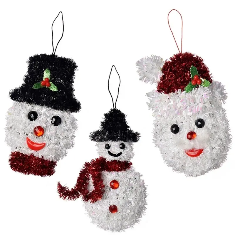 Snowman Tinsel Hanging Christmas Ornaments 16 cm - Pack of 3 - White