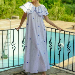 Nouvelles robes d'été pour femmes, robes décontractées amples et modestes, robes pour femmes à col en V profond, de haute qualité, à manches courtes, mi-longues, 100% coton - Product Image 1