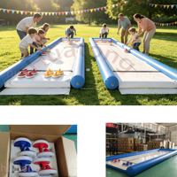 Ensemble de jeu de curling gonflable pour l'extérieur, piste de curling de rue avec tapis de sol en PVC et pierres, idéal pour la location de fêtes et les événements de team building