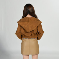 Jxwatcher Blouson Bomber en Cuir Véritable de Mouton Noir pour Femme, Coupe Courte, à Capuche, Taille Élastique Personnalisée, Vente en Gros