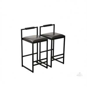 Ensemble de 2 tabourets de bar noirs en cuir PU avec dossier, structure en métal, design moderne pour usage commercial - Product Image 1