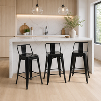 Tabouret de bar industriel robuste en acier thermolaqué à dossier bas avec repose-pieds pour îlot de cuisine, bar ou café