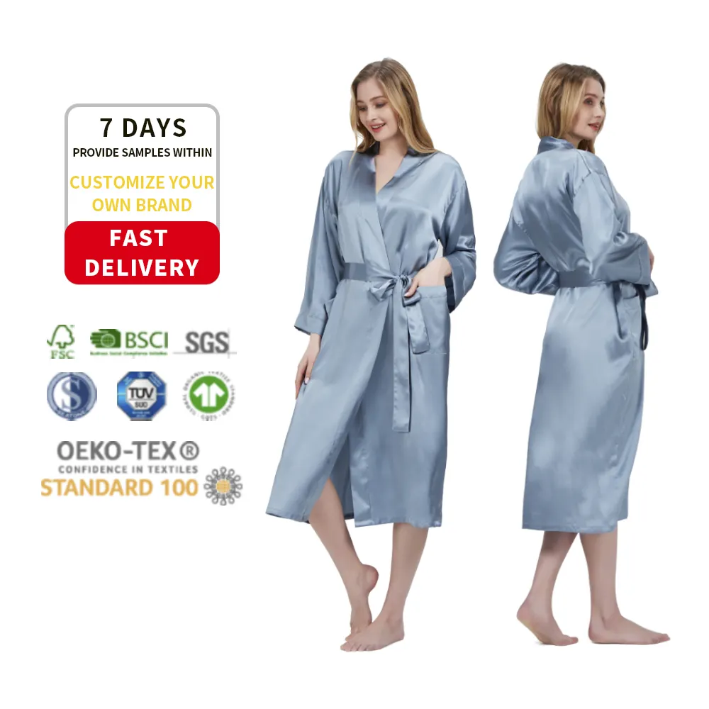 Robe longue en soie Mulberry pour femmes, vêtements de nuit Sexy, Kimono, grande taille, vente en gros, 100%