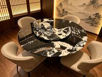 Table à manger de luxe en marbre noir Calacatta naturel, grande table à manger pour villa, ensemble table et chaises haut de gamme