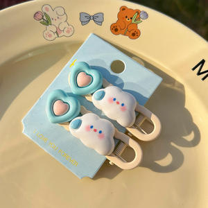 Pinzas para el Cabello con Diseño de Oso y Corazón, Estilo Coreano, 2 Piezas/Juego, Serie Azul, Lindas, Accesorios para Niñas, Dibujos Animados, Venta al Por Mayor - Product Image 3