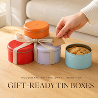 Boîte-cadeau en métal ronde pour biscuits sucrés, chocolat, emballage de Noël, boîte à popcorn familiale