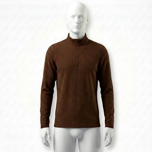 Pull à col montant zippé pour homme, marron, en maille, avec logo frontal, manches longues, coupe classique, respirant, idéal pour l'automne - Product Image 1