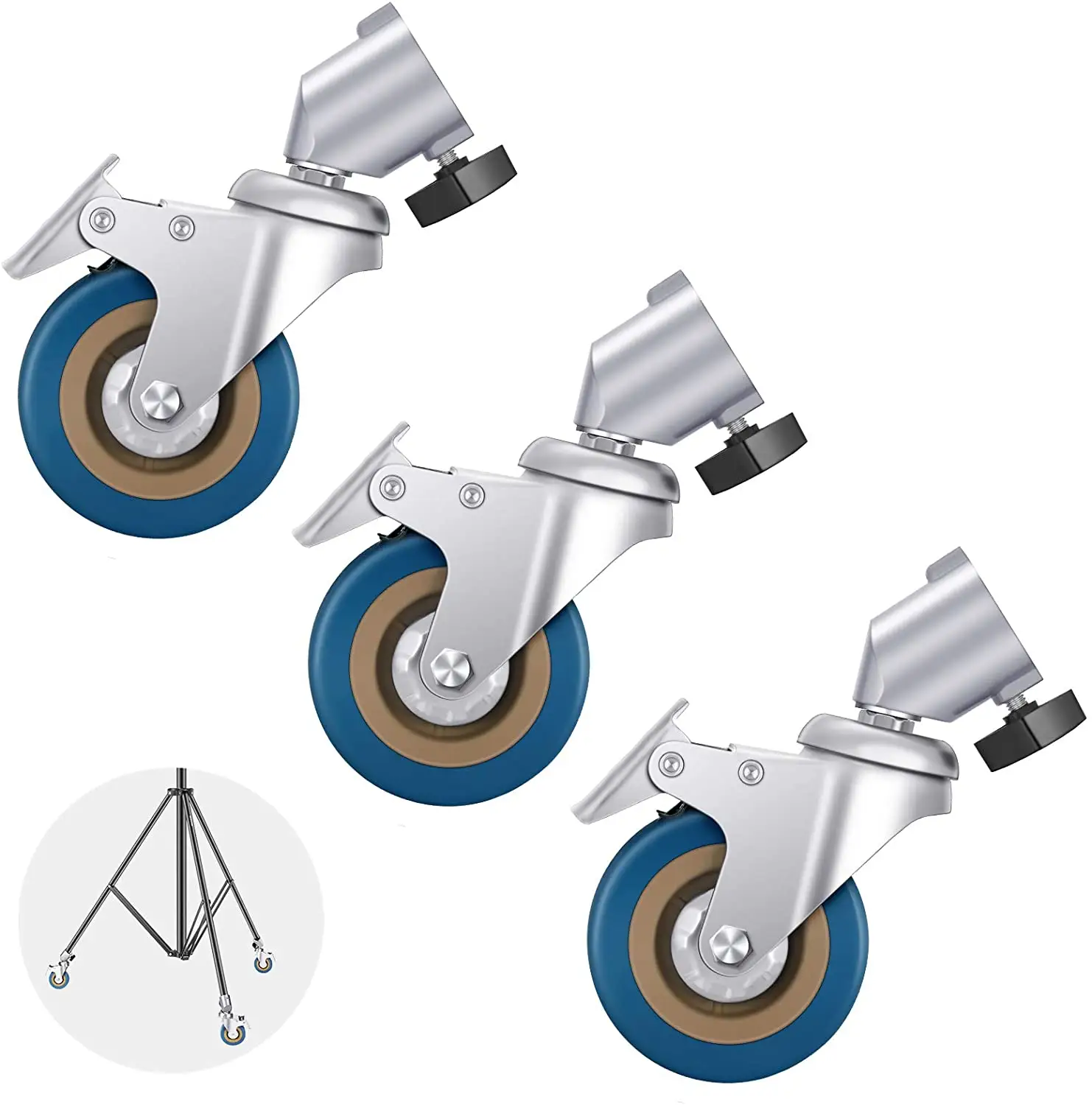 Photography 3 Packs Professional Swivel Caster Wheels Set with Rubber Base and Brake Compatible with Light Stand 22mm 25mm Tube