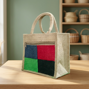 Sac fourre-tout en jute écologique le plus vendu 10x10x5, sac de courses tissé en fibres naturelles, sac d'épicerie réutilisable avec poignées robustes - Product Image 1
