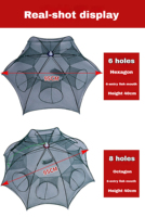 Nasse à poissons robuste pliable en nylon avec filet, 4 à 24 trous, cage à crevettes automatique avec sacs à appâts, équipement de pêche