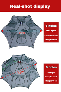 Nasse à poissons robuste pliable en nylon avec <span class=keywords><strong>filet</strong></span>, 4 à 24 trous, cage à crevettes automatique avec sacs à appâts, équipement <span class=keywords><strong>de</strong></span> <span class=keywords><strong>pêche</strong></span> - Product Image 6