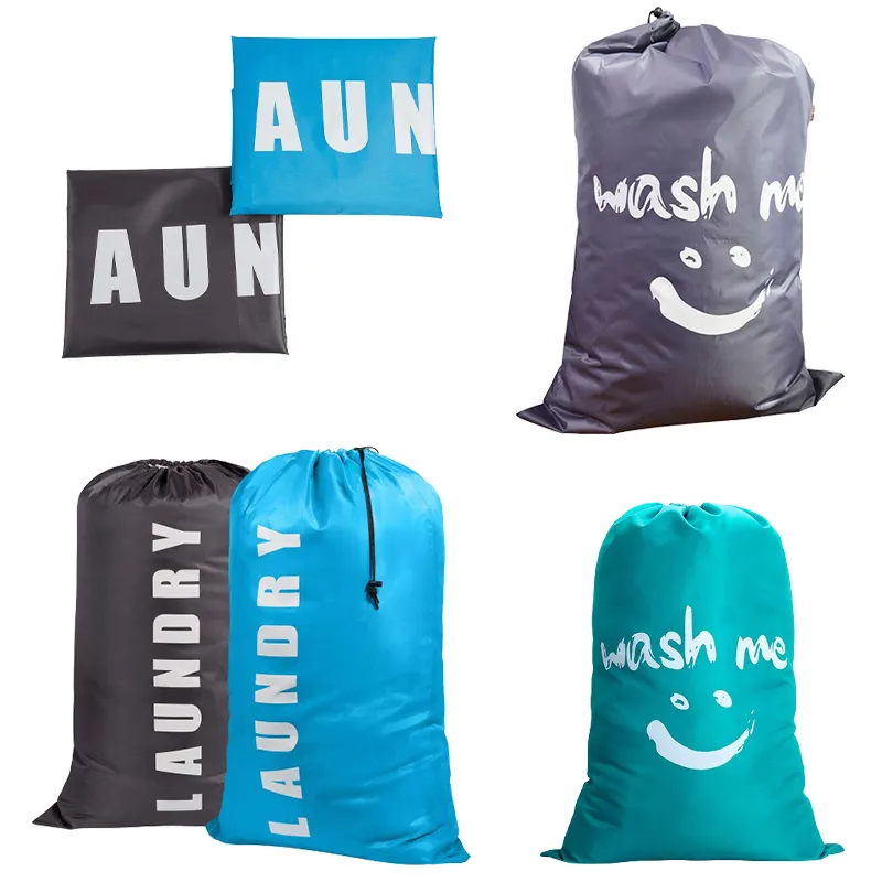 Extra large Printed Travel Dirty Clothes Organizer Washable Pouch Nylon Drawstring Polyester Laundry Wash Bag