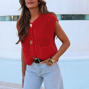 KAR&OT ZA Primavera 2024 Nuovo Gilet Senza Maniche con Collo Tondo, Decorazione con Tasche, Stile Casual Ampio in Maglia Spessa 5802002 - Product Image 2