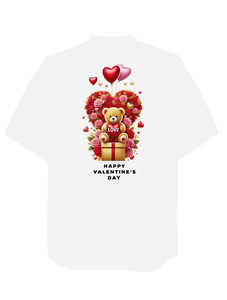 T-shirt da donna per San Valentino, a maniche corte, girocollo, in cotone, con stampa orsetto, rosa e cuore, stile casual primaverile - Product Image 1