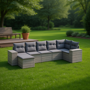 Conjunto de Sofás de Jardín de Ratán Gris, 6 Plazas, Muebles Contemporáneos para Exteriores - Product Image 2