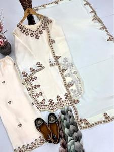 Luxury Heavy Embroidery Sequence Work 3 Piece Ethnic <b>Suit</b> Set with Stylish Kurti Palazzo and Dupatta for <b>Women</b> <b>Wedding</b> Guest - Product Image 2
