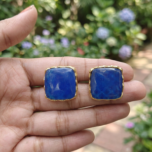 Women's Fashion Stud Earrings Cabochon Jade Stone 18k Gold Plated <b>Cushion</b> Shape Studs Wholesale Jewelry Accessories For Gift - Product Image 2