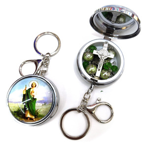 Caja de almacenamiento redonda de Metal para llaveros, con tapa de cristal, colgante con imagen religiosa, estuche portátil para joyería, para regalo - Product Image 2